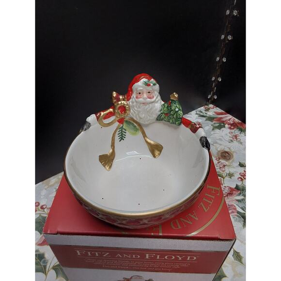 Fitz and Floyd Christmas Seasonal nut candy bowl in box - Picture 1 of 4